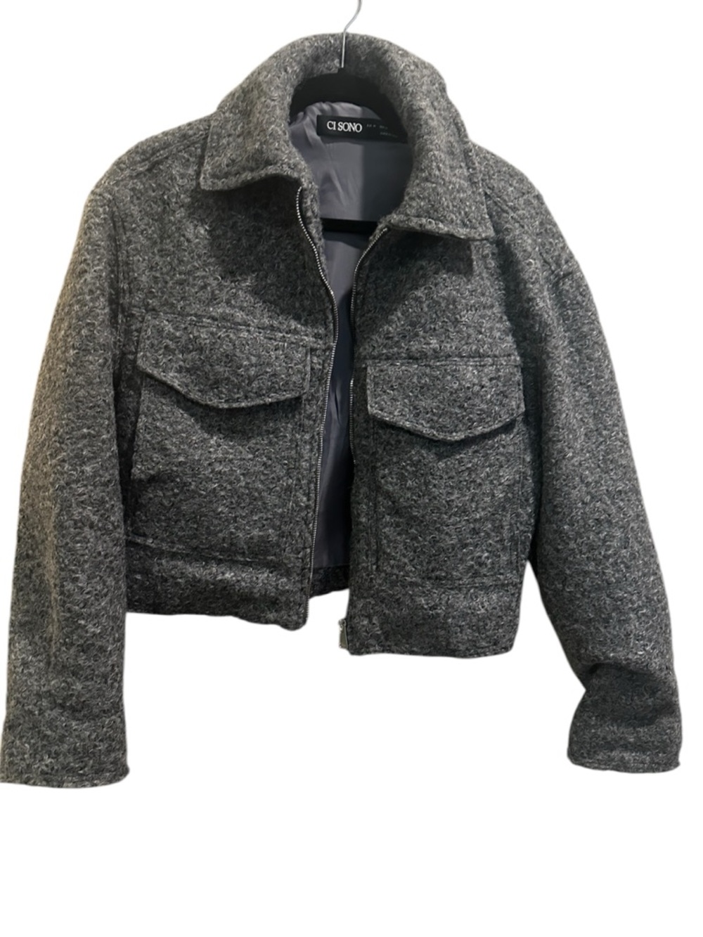 Ci Sono Charcoal Gray Cropped Jacket